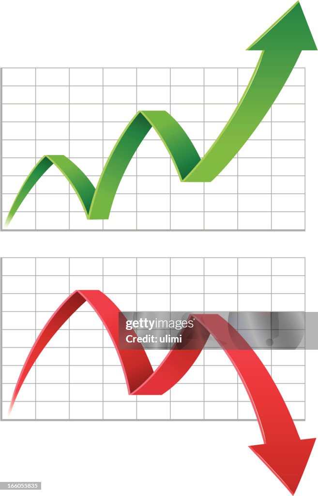 A red and green arrow going up and down