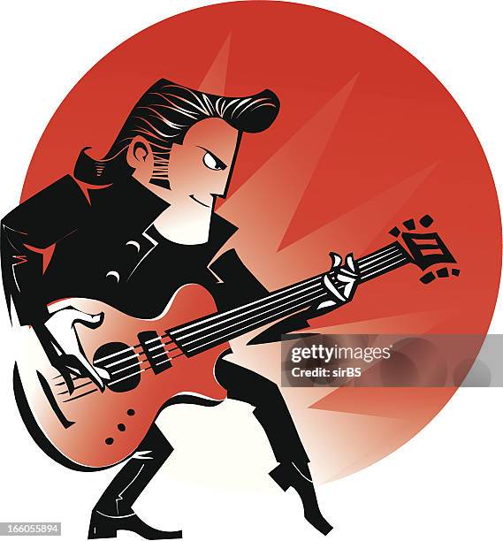 bildbanksillustrationer, clip art samt tecknat material och ikoner med rockabilly man with guitar - rockare