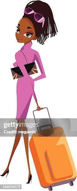 lady with luggage. - airport queue stock illustrations