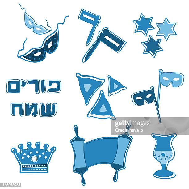purim symbol icons set - purim stock illustrations