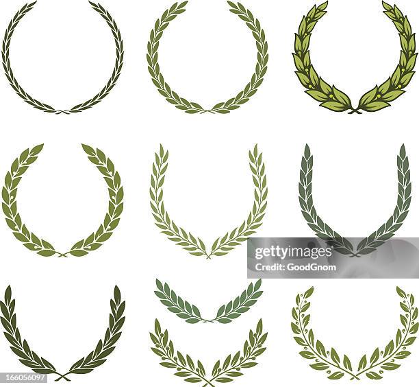 ilustraciones, imágenes clip art, dibujos animados e iconos de stock de conjunto de corona de laurel - wreath