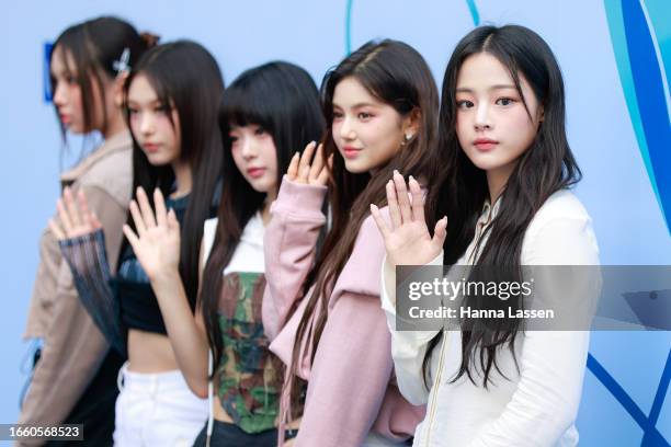 Hyein, Haerin, Hanni, Danielle and Minji of girl group NewJeans pose at the UL:KIN show at Seoul Fashion Week SS 24 at DDP on September 05, 2023 in...