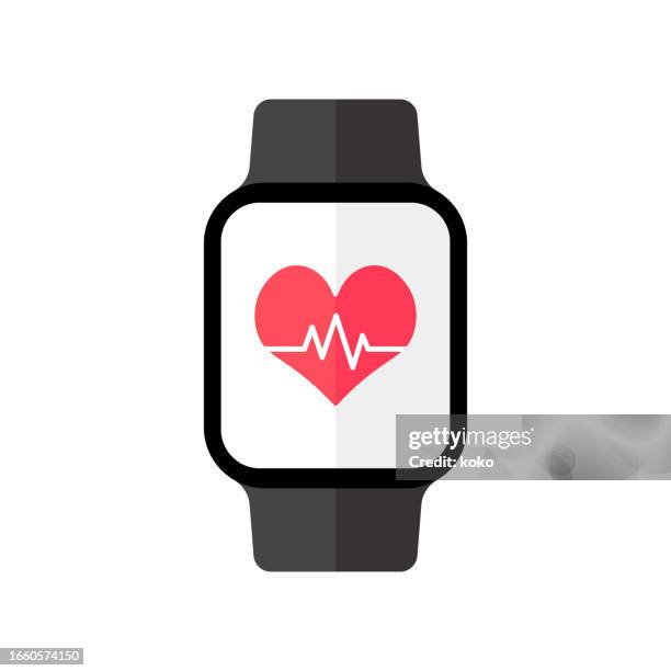 smart watch. fitness tracker. heart rate monitor on smart watch. - smart watch measuring heart rate stock illustrations