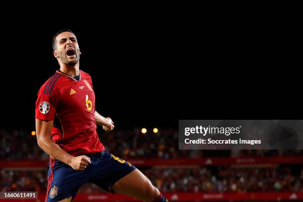 Mikel Merino of Spain celebrates 2-0 during the EURO Qualifier match between Spain v Cyprus at the Nuevo Los Carmenes Stadium on September 12, 2023...