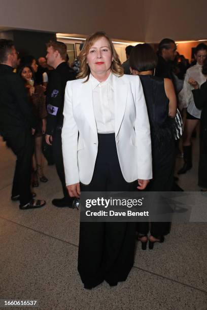 Sarah Mower attends the 'BFC REBEL 30 Years of London Fashion' exhibition at the Design Museum on September 12, 2023 in London, England.