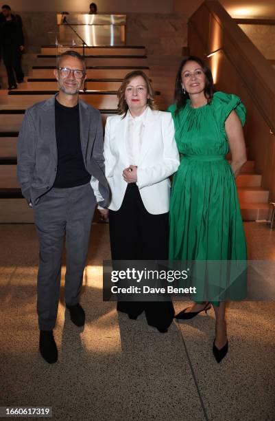 David Pemsel, Sarah Mower and CEO of the British Fashion Council Caroline Rush attend the 'BFC REBEL 30 Years of London Fashion' exhibition at the...