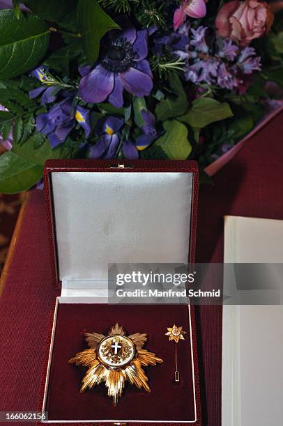 The Austrian Medal 'Goldenes Ehrenzeichen fuer Verdienste um das Land Wien' given in the Rathaus Wien on April 8, 2013 in Vienna, Austria.