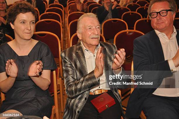 Elke Tschaikner and James Last attend the award ceremony of the 'Goldenes Ehrenzeichen fuer Verdienste um das Land Wien' given in the Rathaus Wien on...