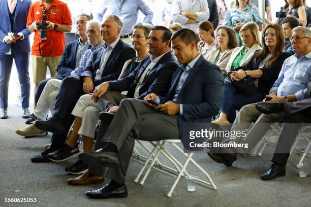 Ken Griffin, chief executive officer and founder of Citadel Advisors LLC, third left, during a ground breaking ceremony for the final phase of The...