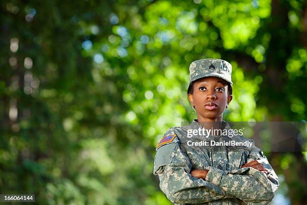 female african american soldier series: outdoor portrait - african american soldier bildbanksfoton och bilder