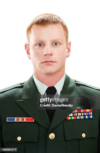 decorated american soldier with class a uniform - sergeant stockfoto's en -beelden