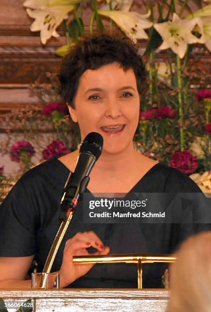 Elke Tschaikner speaks to the audience during the award ceremony of the 'Goldenes Ehrenzeichen fuer Verdienste um das Land Wien' given in the Rathaus...