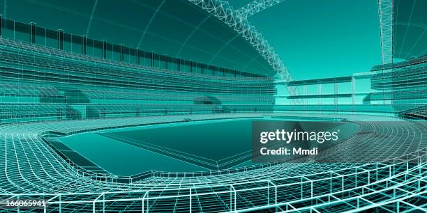 wide wireframe sports stadium - drahtrahmenmodell stock-grafiken, -clipart, -cartoons und -symbole