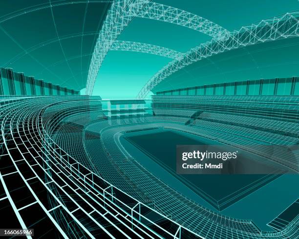 wireframe sports stadium - sportstätte stock-grafiken, -clipart, -cartoons und -symbole
