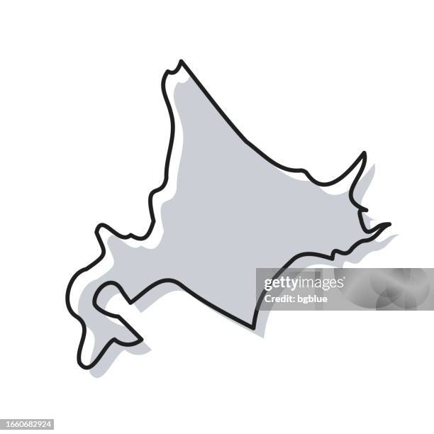 hokkaido karte von hand gezeichnet auf weißem hintergrund - trendiges design - landform stock-grafiken, -clipart, -cartoons und -symbole