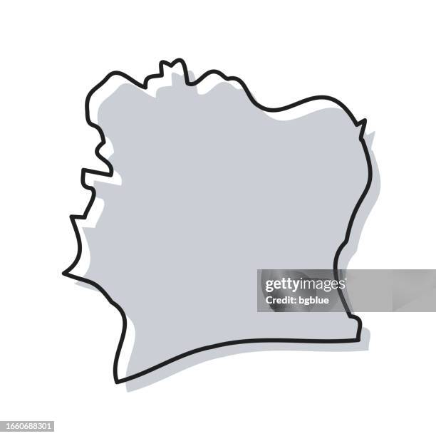 ivory coast map hand drawn on white background - trendy design - ivory coast stock illustrations