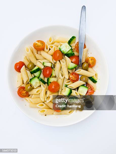 fresh pasta salad for a great dinner - pasta salad stock pictures, royalty-free photos & images