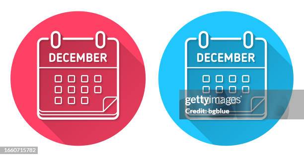december calendar. round icon with long shadow on red or blue background - two weeks stock illustrations