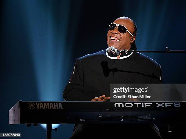 Recording artist Stevie Wonder performs during the 48th Annual Academy of Country Music Awards at the MGM Grand Garden Arena on April 7, 2013 in Las...