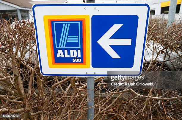 Sign stands near an Aldi store on April 8, 2013 in Ruesselsheim near Frankfurt, Germany. Aldi, which today is among the world’s most successful...