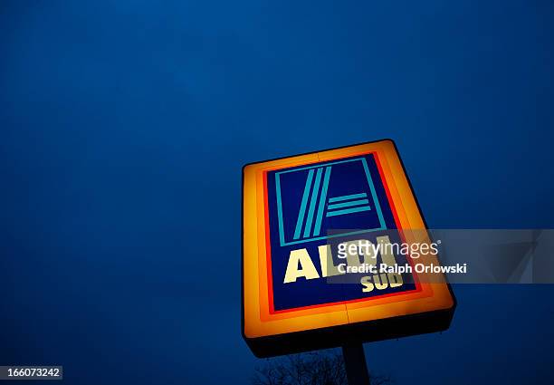 Sign stands near an Aldi store on April 8, 2013 in Ruesselsheim near Frankfurt, Germany. Aldi, which today is among the world’s most successful...