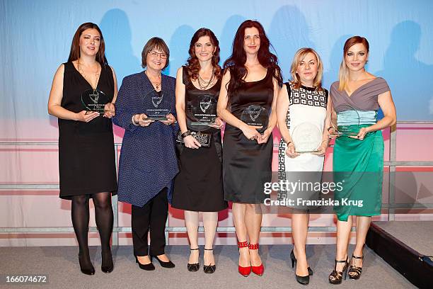 Claudia Helming, Hildegard Schooss, Andrea Kolb, Anja Kossiwakis, Andrea Galle and Regina Halmich with awards at the Victress Day Gala 2013 at the...