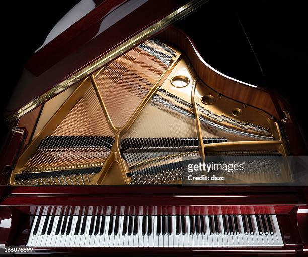 grand piano overview, keyboard, strings, and inside - musical instrument string stock pictures, royalty-free photos & images