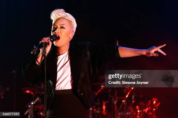 Emeli Sande performs live on stage at Hammersmith Apollo on April 8, 2013 in London, England.