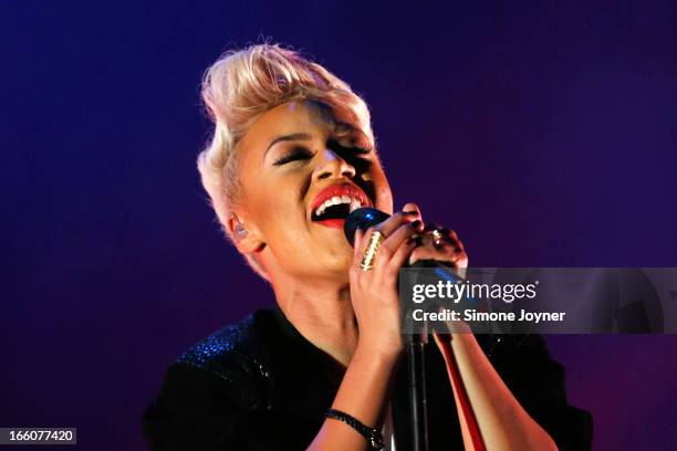 Emeli Sande performs live on stage at Hammersmith Apollo on April 8, 2013 in London, England.