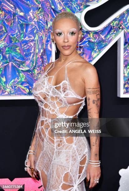 Rapper and singer Doja Cat arrives for the MTV Video Music Awards at the Prudential Center in Newark, New Jersey, on September 12, 2023.