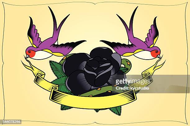 woodswallow und rose tatoo - vestigial wing stock-grafiken, -clipart, -cartoons und -symbole