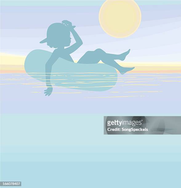stockillustraties, clipart, cartoons en iconen met girl floating on water - rubber band