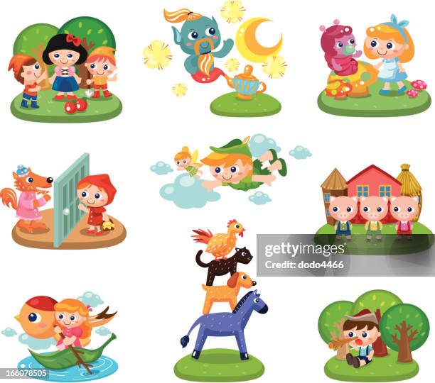 ilustrações de stock, clip art, desenhos animados e ícones de contos de fadas - chapeuzinho vermelho