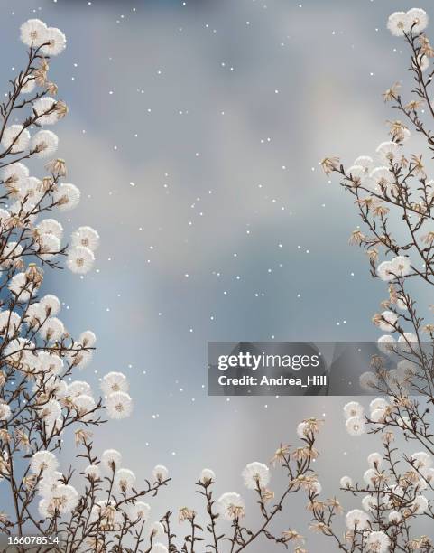 winter-szene mit blumen - kahler baum stock-grafiken, -clipart, -cartoons und -symbole