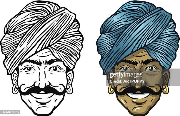 ilustraciones, imágenes clip art, dibujos animados e iconos de stock de indian man de turbante - turbante