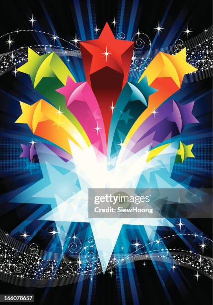 colorful exploding stars - anniversary theatre stock illustrations