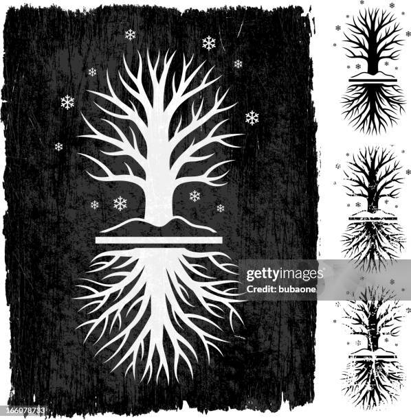 ilustraciones, imágenes clip art, dibujos animados e iconos de stock de árbol de invierno en estilo grunge conjunto de iconos vectoriales sin royalties - winter solstice