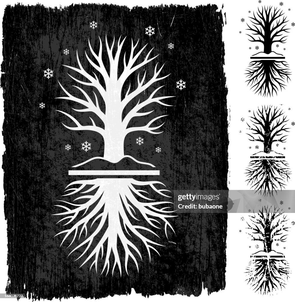 Winter Tree Grunge royalty free vector icon set