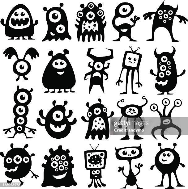 monsters and aliens - cartoon eyes stock illustrations