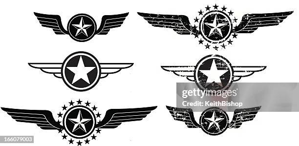 ilustraciones, imágenes clip art, dibujos animados e iconos de stock de ala iconos-flying o de la fuerza aérea - ala de avión