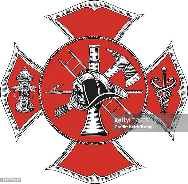 fire department symbol - retro style - firefighter's helmet stock illustrations