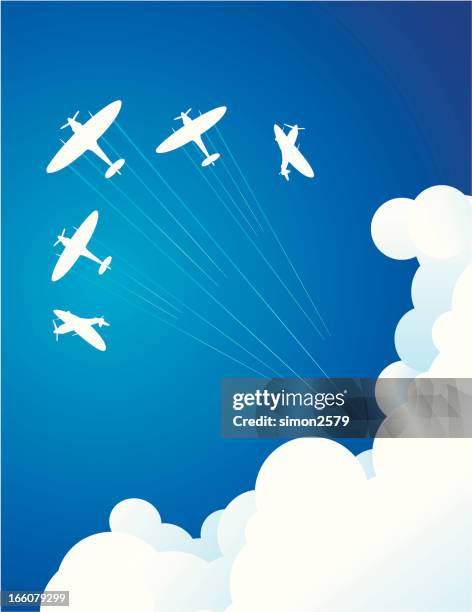 computer graphic of air show in blue sky - missile system stock illustrations