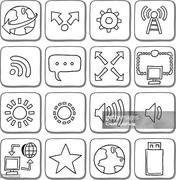 ilustraciones, imágenes clip art, dibujos animados e iconos de stock de doodle conjunto de iconos internet en blanco y negro - pendrive drawing