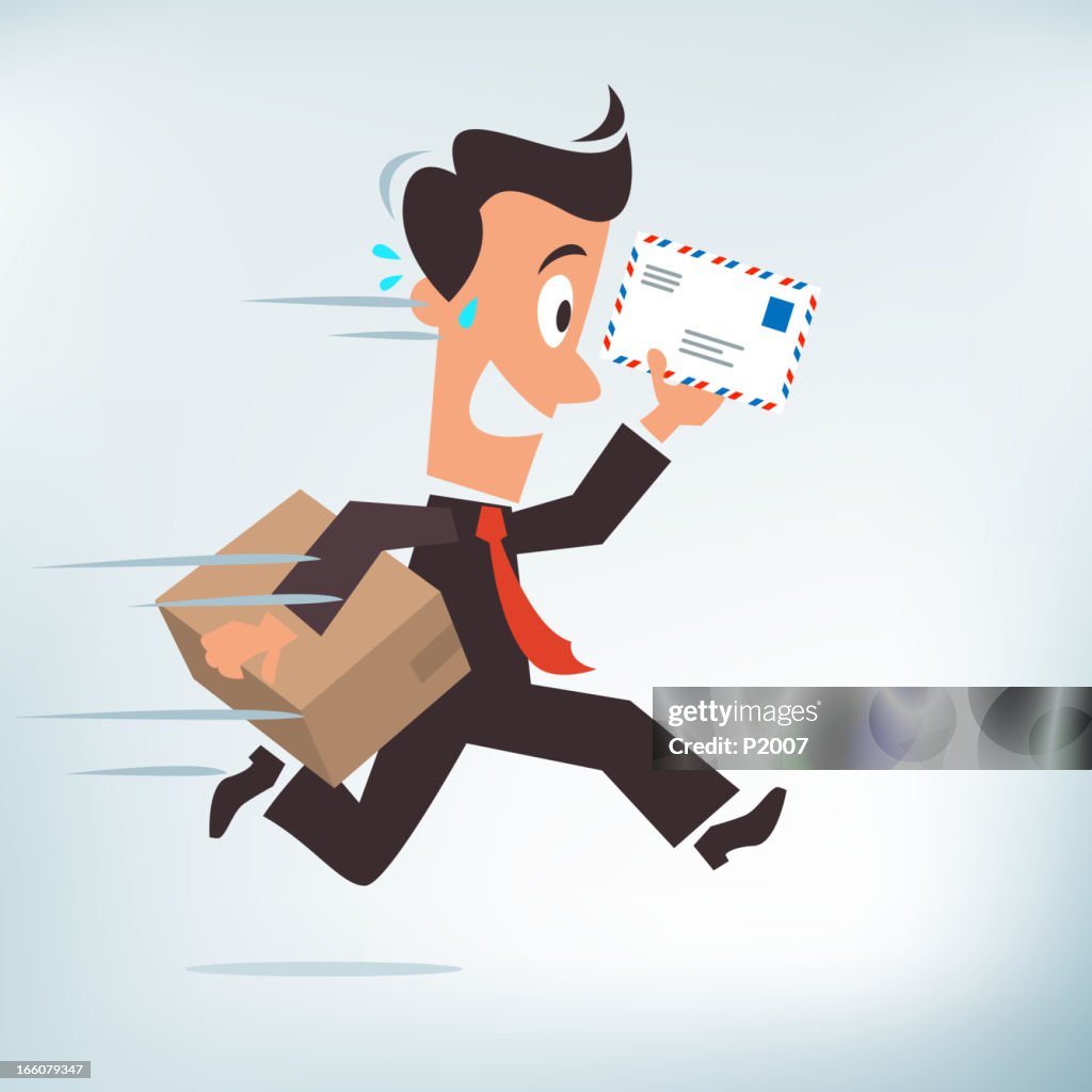 Mail Man Rushing Graphic Illustration Of Man Hurrying To Mail Box And Letter High-Res ...