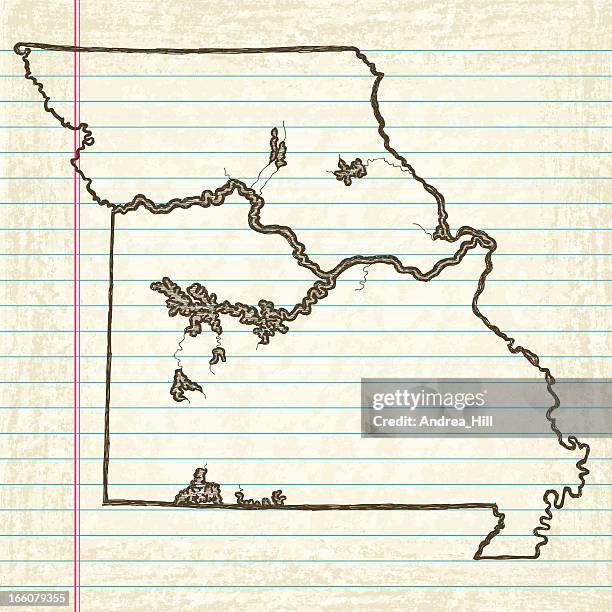 vector sketchy map on old lined paper background. missouri. - old map background stock illustrations