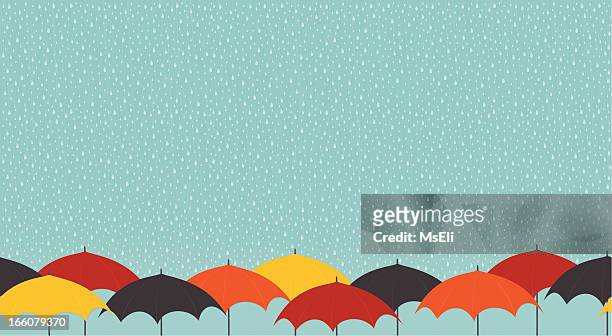 rainy day with umbrellas - torrential rain stock illustrations