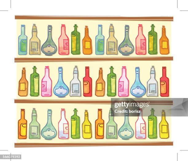 bottles - wine shelf stock illustrations