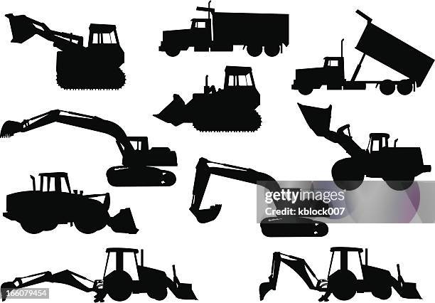 schwere ausrüstung silhouetten - bulldozer stock-grafiken, -clipart, -cartoons und -symbole