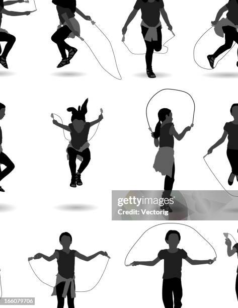 girl jumping over skipping rope - skipping rope stock illustrations