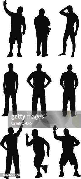 silhouette von menschen in verschiedenen posen - hand an der hüfte stock-grafiken, -clipart, -cartoons und -symbole
